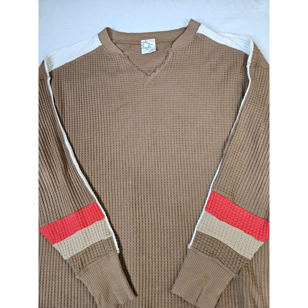 Offline By Aerie Shirt Women's Medium Brown Wow Waffle Notch Neck Top Oversized